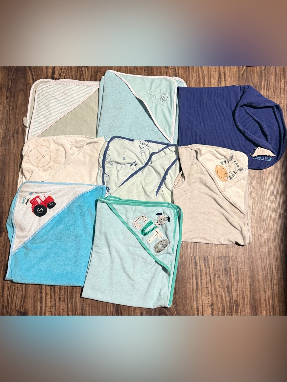 8 Baby Infant Bath Towels Hooded Cotton Blends Boys Unisex Blues Neutrals